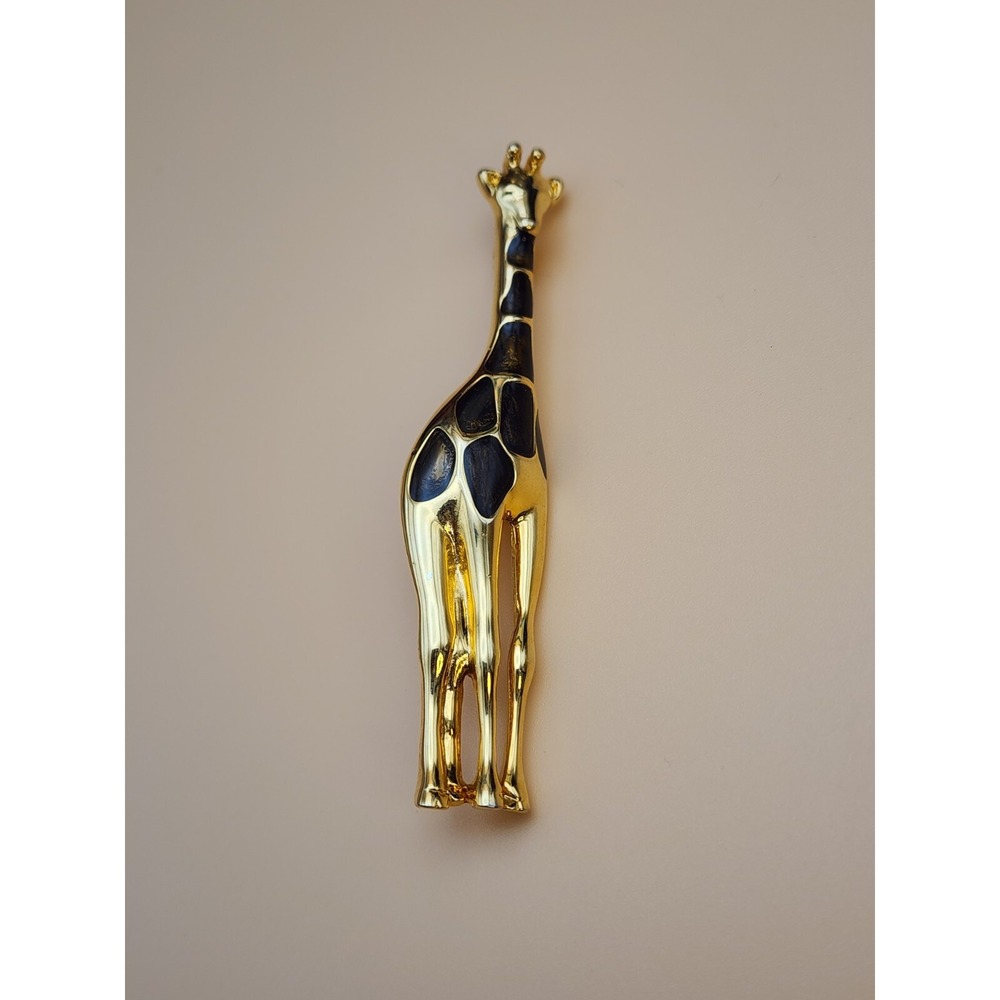 Vintage LIZ CLAIBORNE LC Signed Gold Tone Brown Flake Enamel Giraffe Brooch Pin